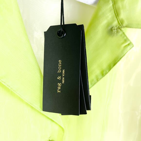 Rag & Bone Reed Shirt Neon Lime Green Button Front Short Sleeve Sheer Sz M - Picture 8 of 11